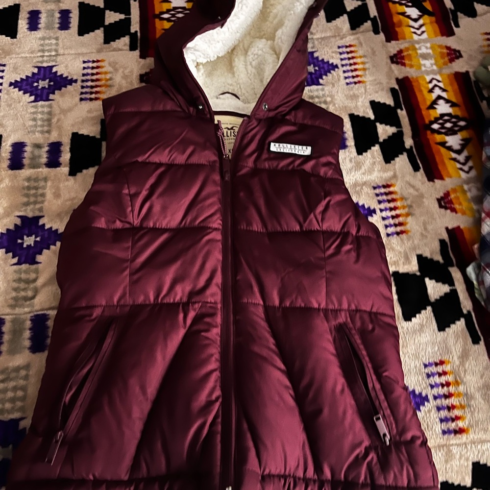Hollister Maroon Puffer Vest with Hood